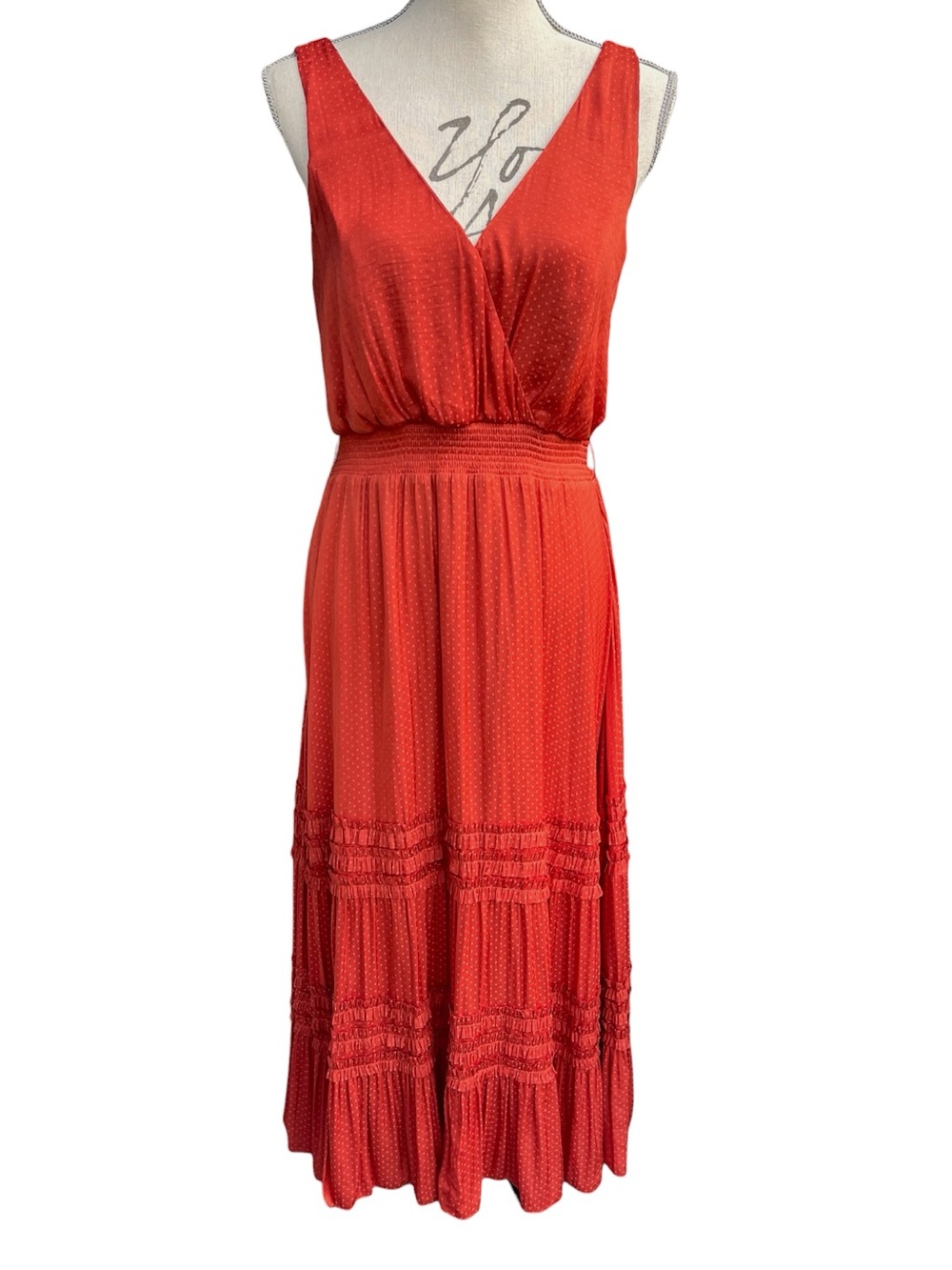 Ever New Burnt Orange V-Neck Sleeveless Smocked Waist Tiered Maxi Dress (6)